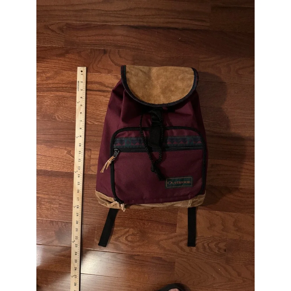 Outbrook Vintage Canvas Backpack Burgundy Suede Trim Southwestern Daypack Bag